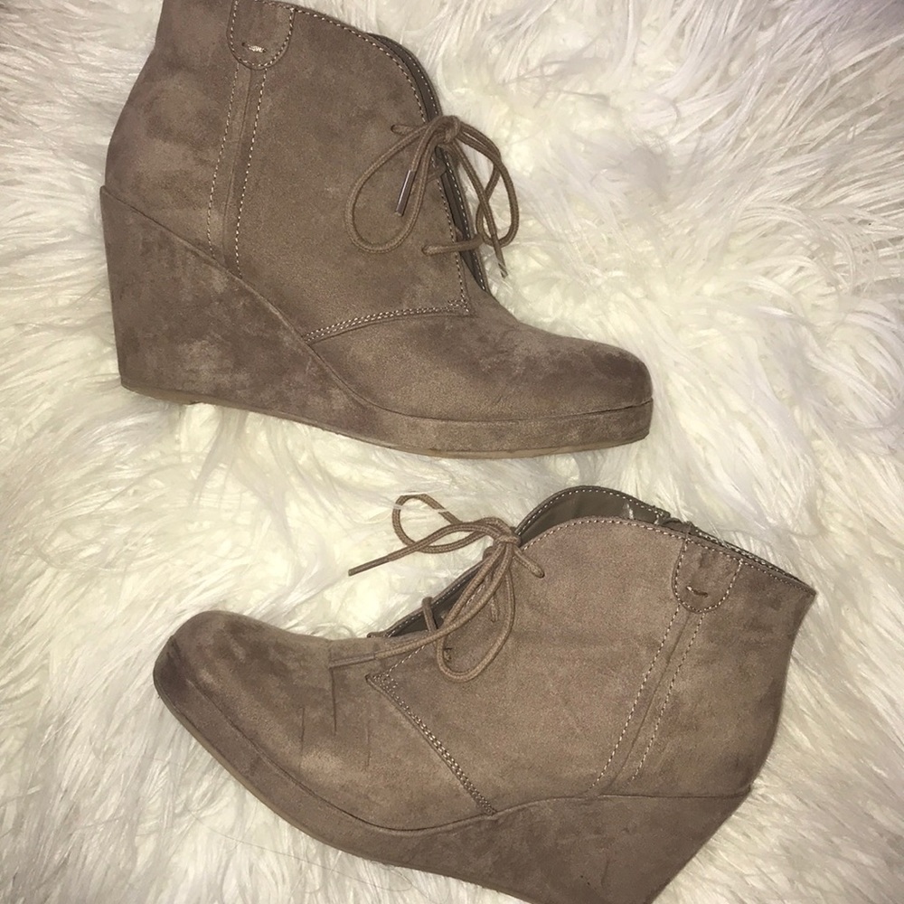 suede ankle bootie wedges